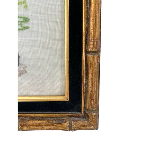 Vintage Crewel Needlepoint Gramercy Park Spinnerin Faux Bamboo Frame Finished - Picture 4 of 11
